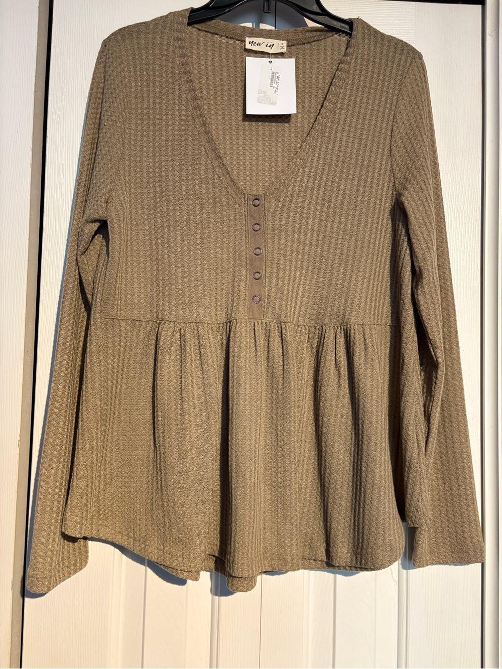 Waffle-Knit Peplum Henley Tunic - Wear/Me